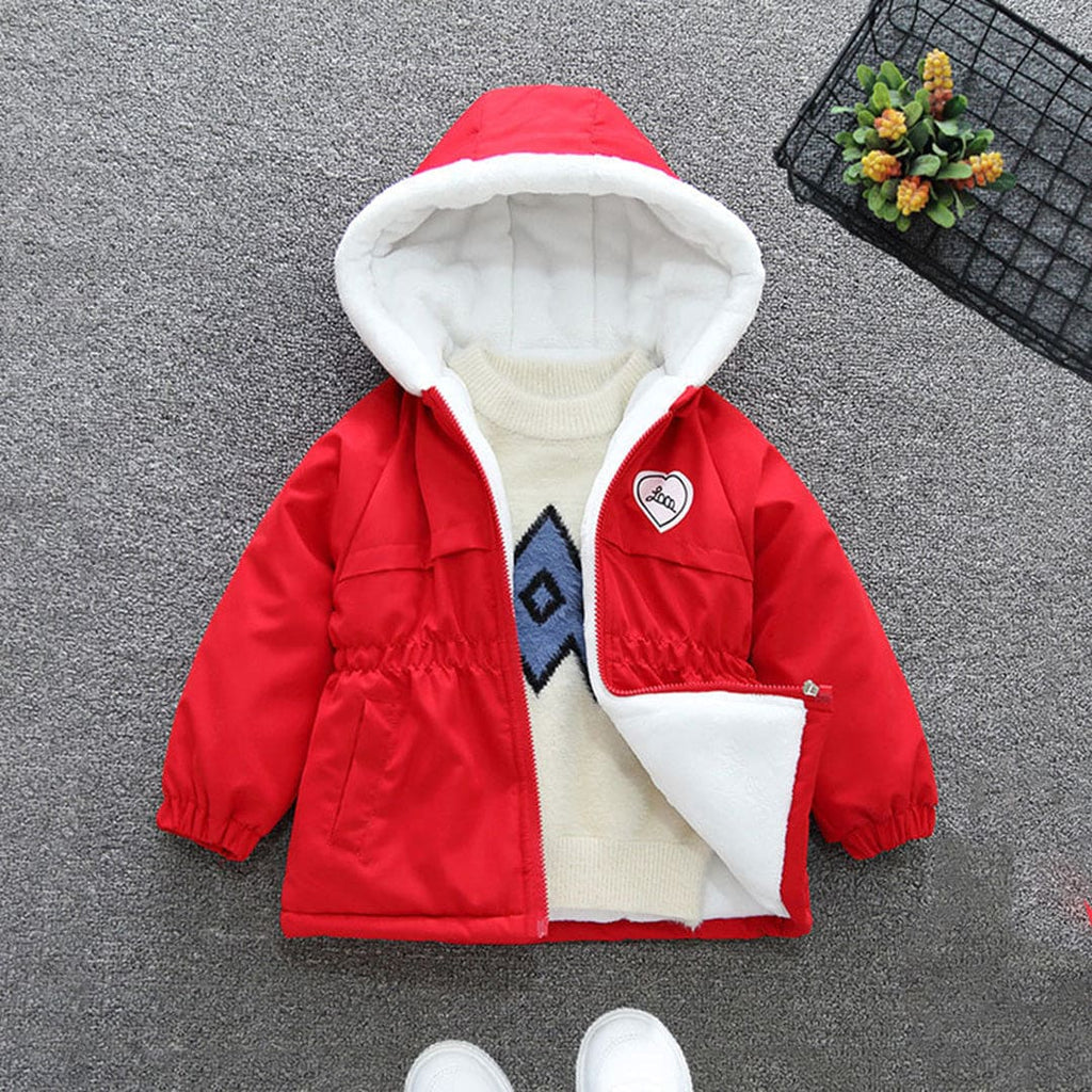 Girls Red Elasticated Waist Hooded Fleece Lined Jacket Coats & Jackets Red 1-2 Y 