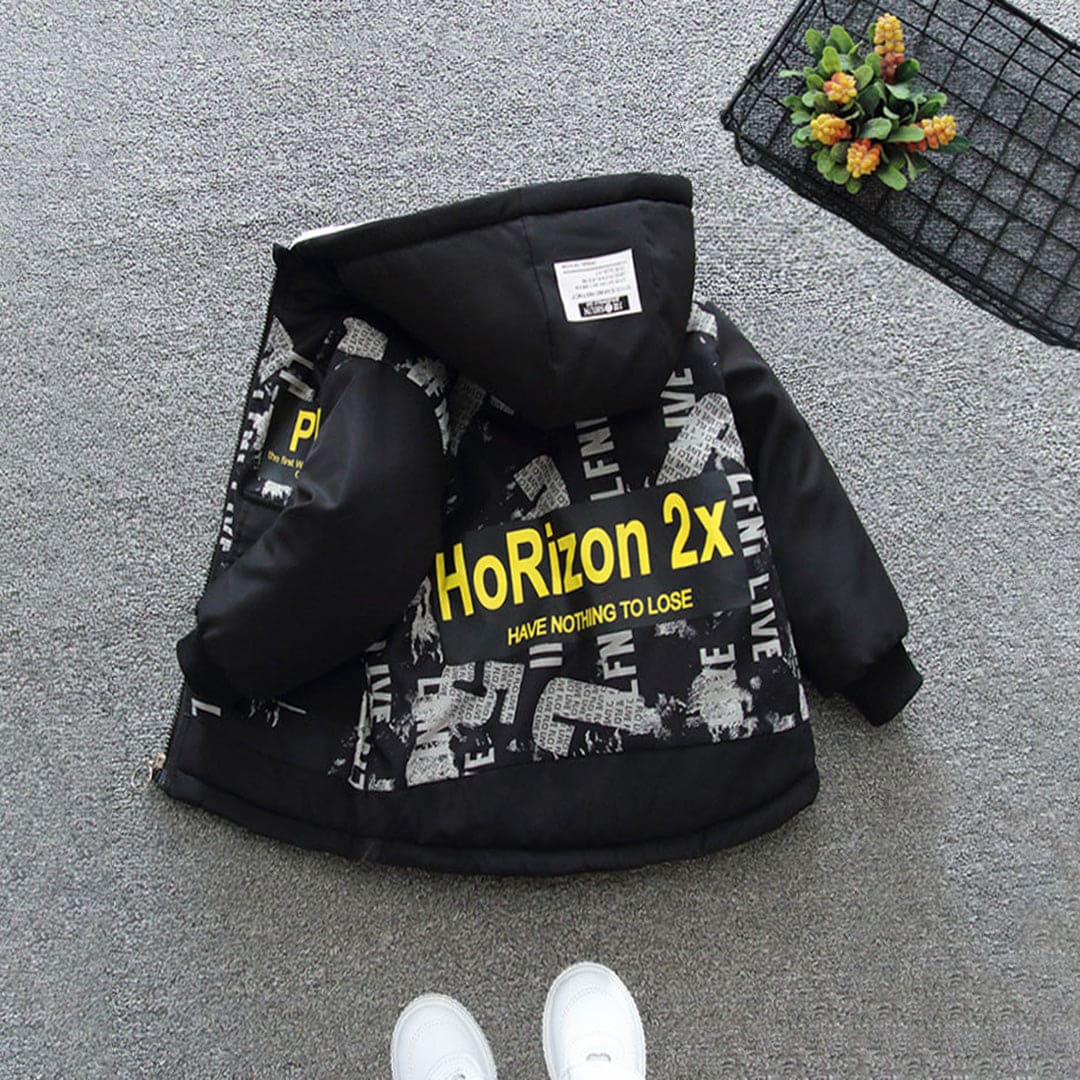 Boys Yellow Printed Full Sleeves Hooded Fleece Lined Jacket Coats & Jackets   
