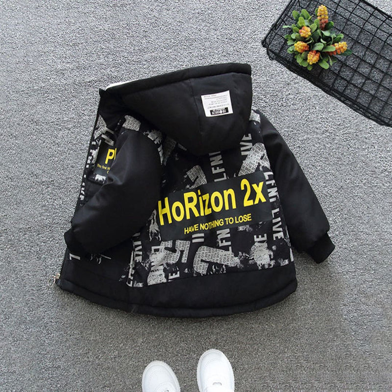 Boys Yellow Printed Full Sleeves Hooded Fleece Lined Jacket Coats & Jackets   