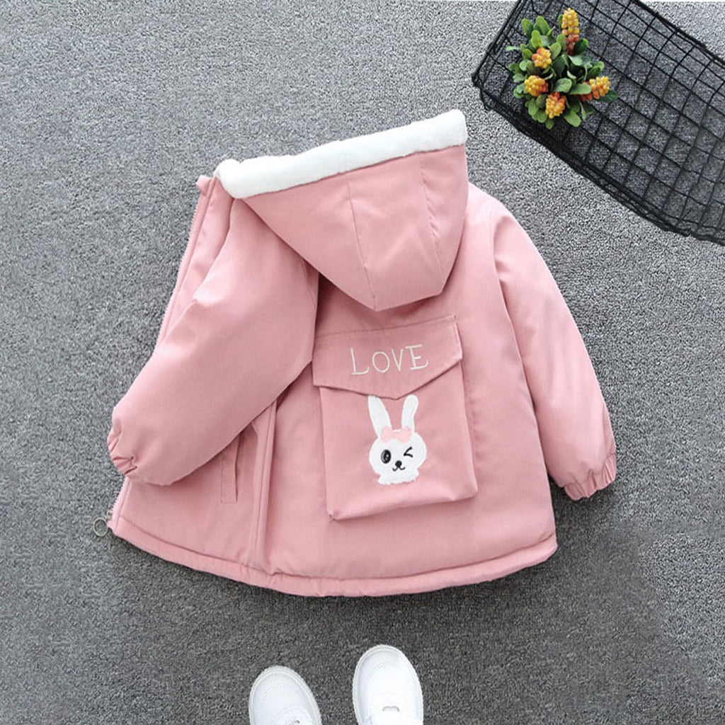 Girls Pink Printed Back Pocket Full Sleeves Fleece Lined Jacket Coats & Jackets Pink 1-2 Y 