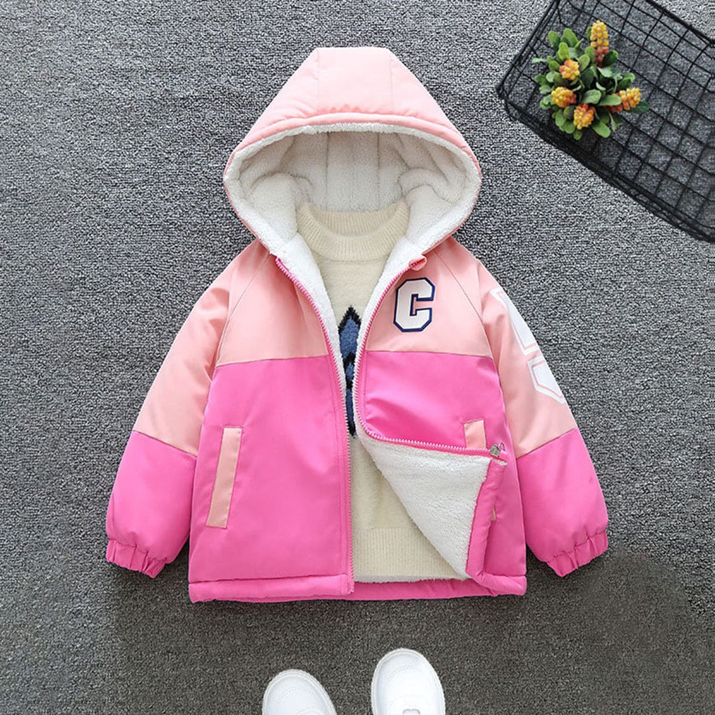 Girls Pink Color-blocked Hooded Full Sleeves Fleece Lined Jacket Coats & Jackets Pink 1-2 Y 