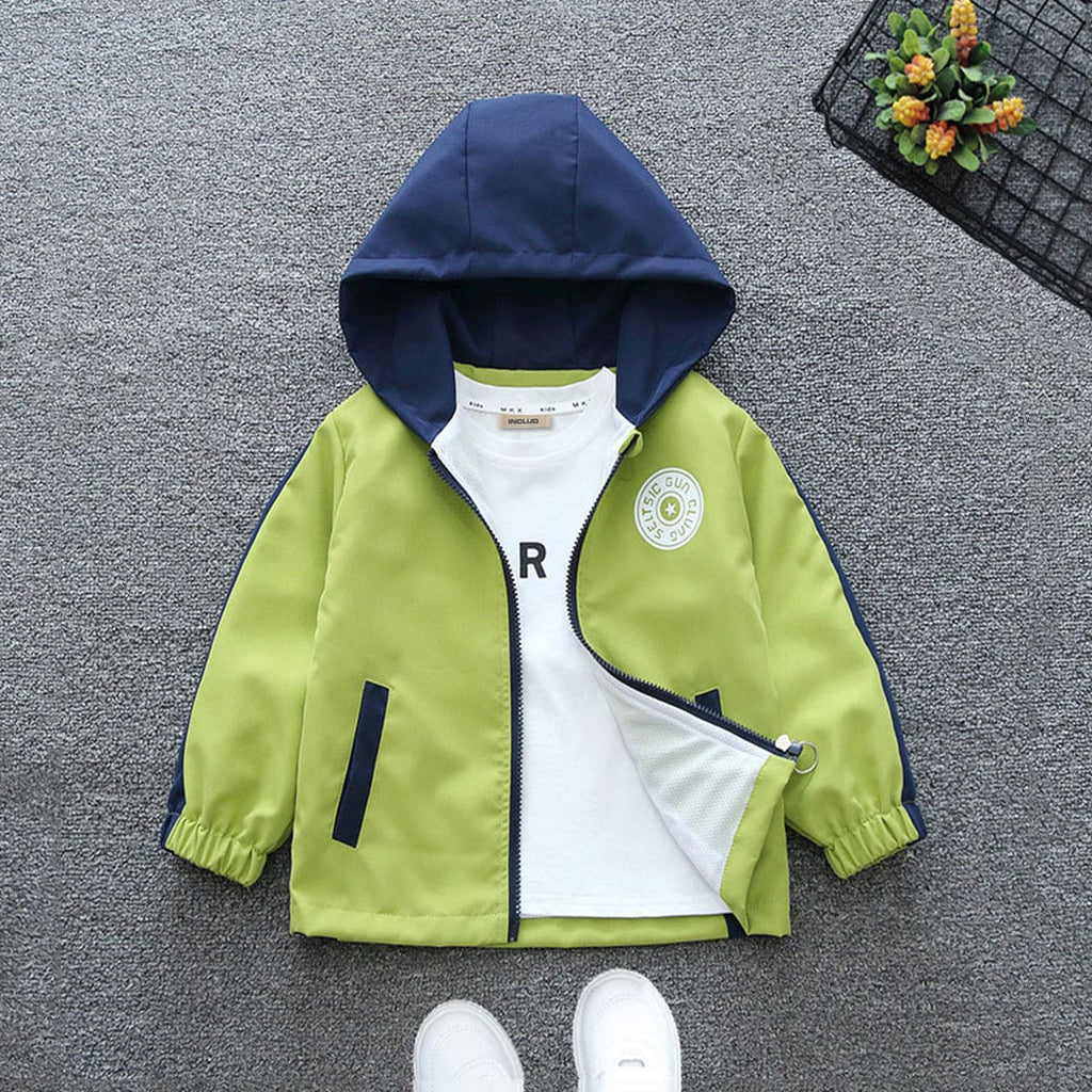 Boys Green Printed Front Open Hooded Jacket With Side Pockets Coats & Jackets Green 1-2 Y 