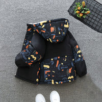 Boys Orange Printed Long Sleeves Hooded Fleece Lined Jacket Coats & Jackets   
