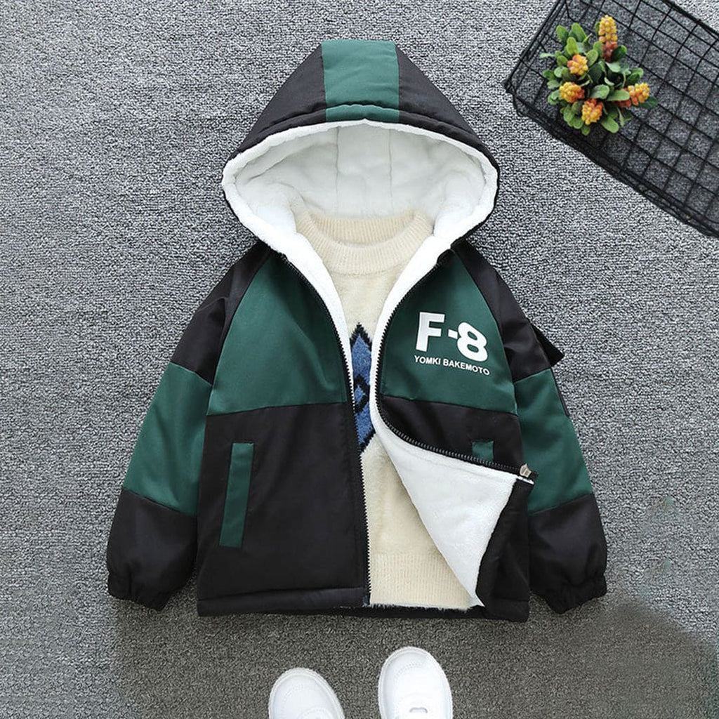 Boys Green Color-blocked Full Sleeves Hooded Jacket Coats & Jackets Green 1-2 Y 