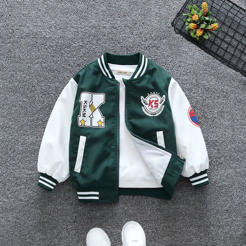 Boys Green Basketball Printed Front Open Trendy Sporty Jacket Coats & Jackets Green 1-2 Y 