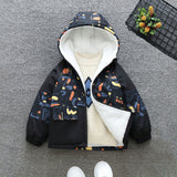 Boys Orange Printed Long Sleeves Hooded Fleece Lined Jacket