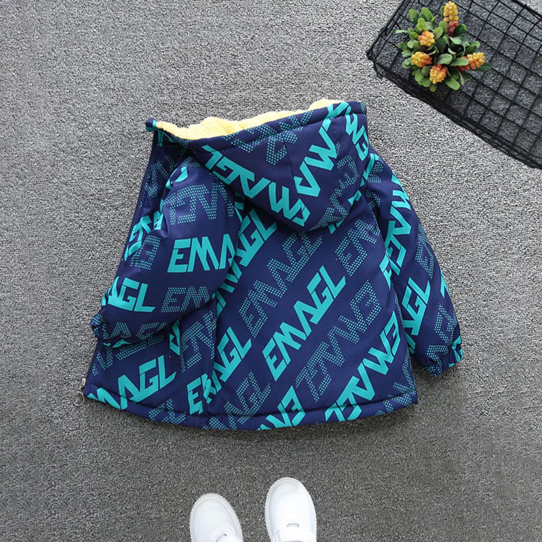 Boys Green All Over Print Hooded Fleece Lined Jacket Coats & Jackets   