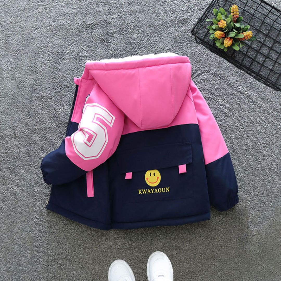 Girls Blue Colorblocked Hooded Fleece Lined Jacket Coats & Jackets   