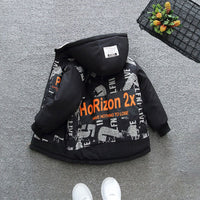 Boys Orange Printed Full Sleeves Hooded Fleece Lined Jacket Coats & Jackets   