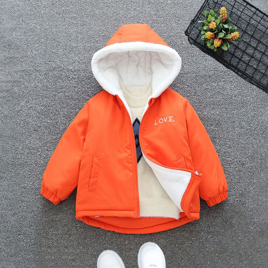 Girls Orange Printed Back Pocket Full Sleeves Fleece Lined Jacket Coats & Jackets Orange 1-2 Y 