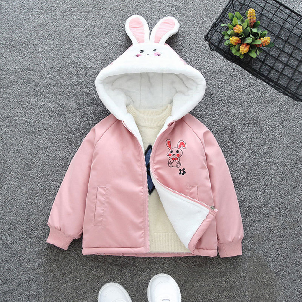 Girls Pink Hooded Rabbit Ear Jacket With Inner Lining Coats & Jackets Pink 1-2 Y 