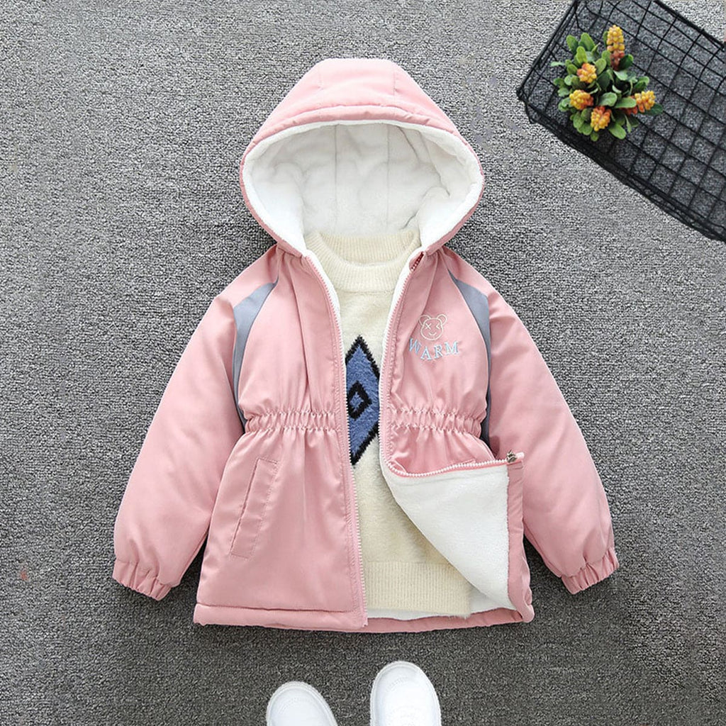 Girls Pink Embroidered Hooded Trendy Jacket With Elasticated Waist Coats & Jackets Pink 1-2 Y 