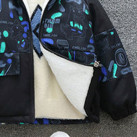 Boys Green Printed Long Sleeves Hooded Fleece Lined Jacket Coats & Jackets   