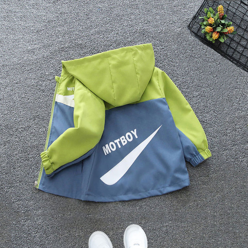 Boys Green Front Open Colour Blocked Hooded Trendy Jacket Coats & Jackets   