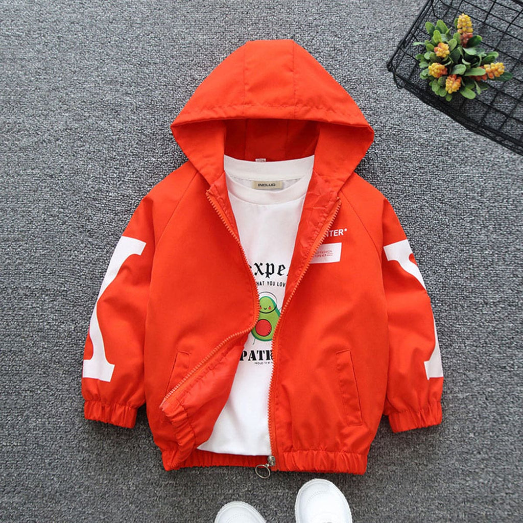 Boys Orange Printed Front Open Trendy Hooded Jacket With Side Pockets Coats & Jackets Orange 1-2 Y 