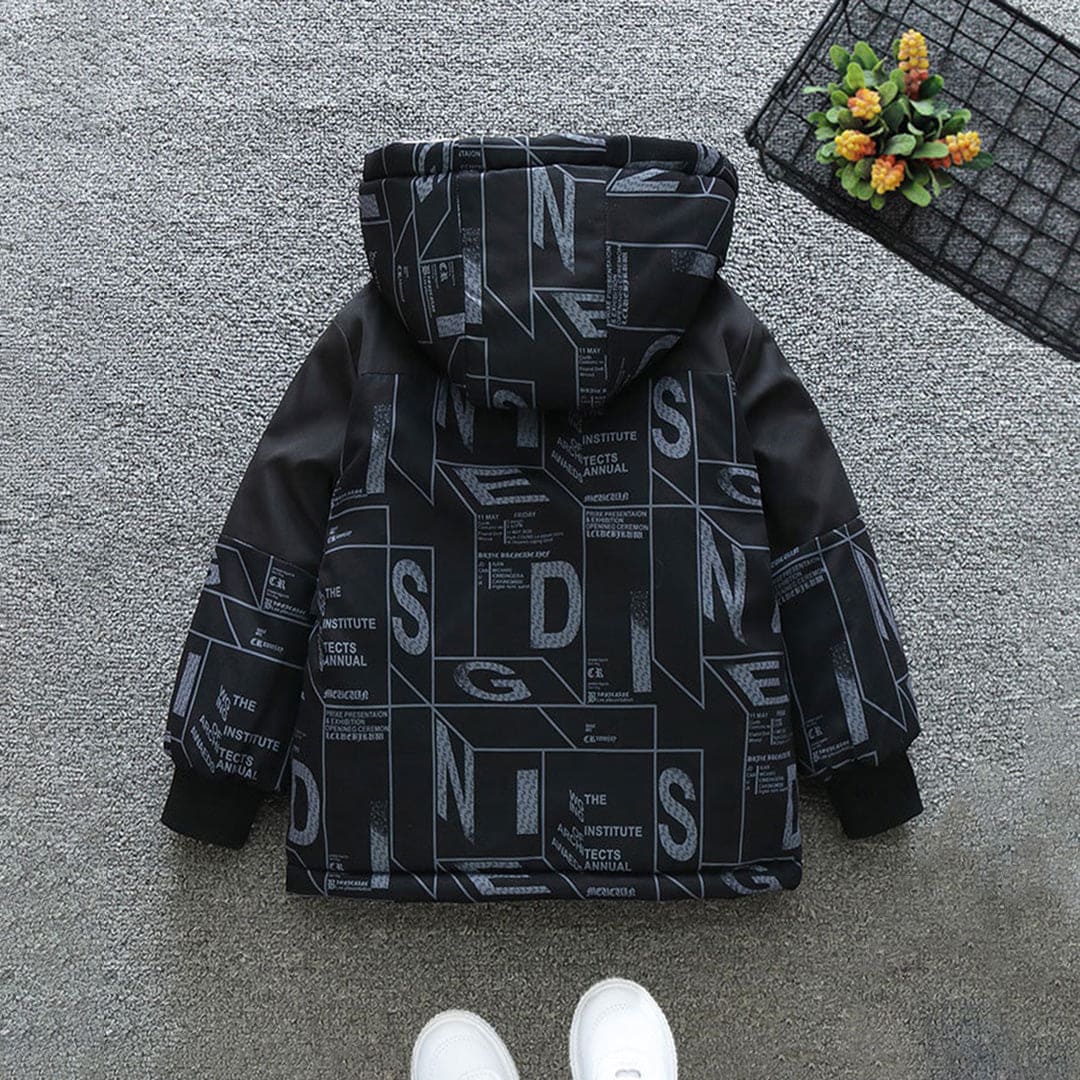 Boys Black Hooded Full Sleeves Fleece Lined Jacket Coats & Jackets   