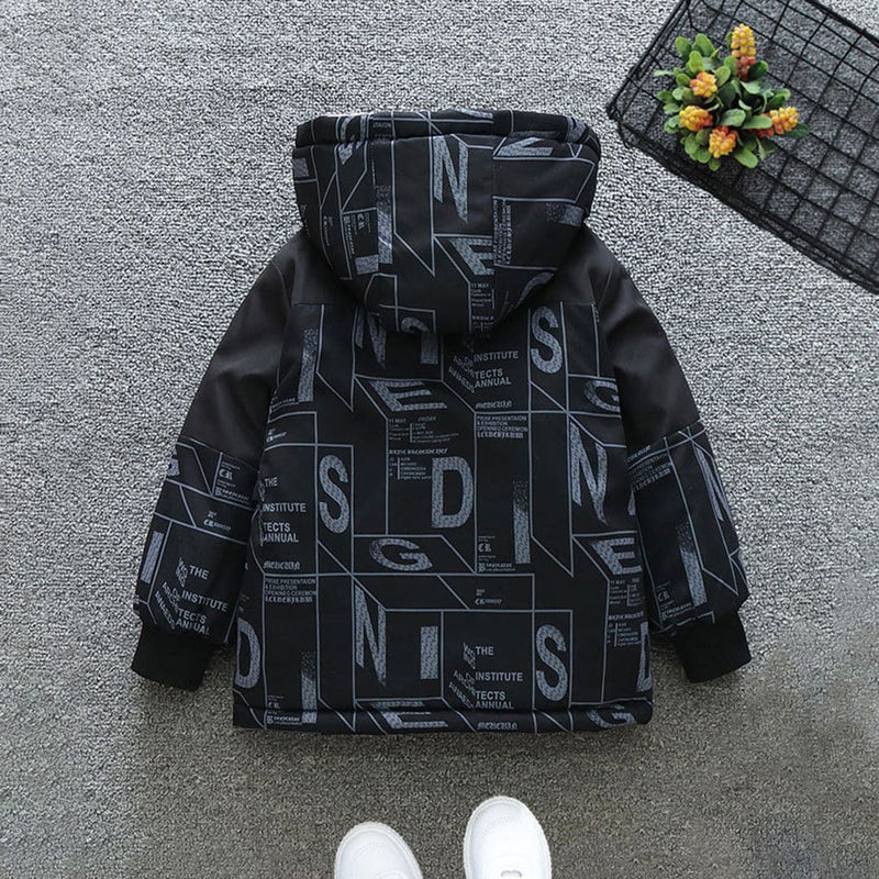 Boys Black Hooded Full Sleeves Fleece Lined Jacket Coats & Jackets   