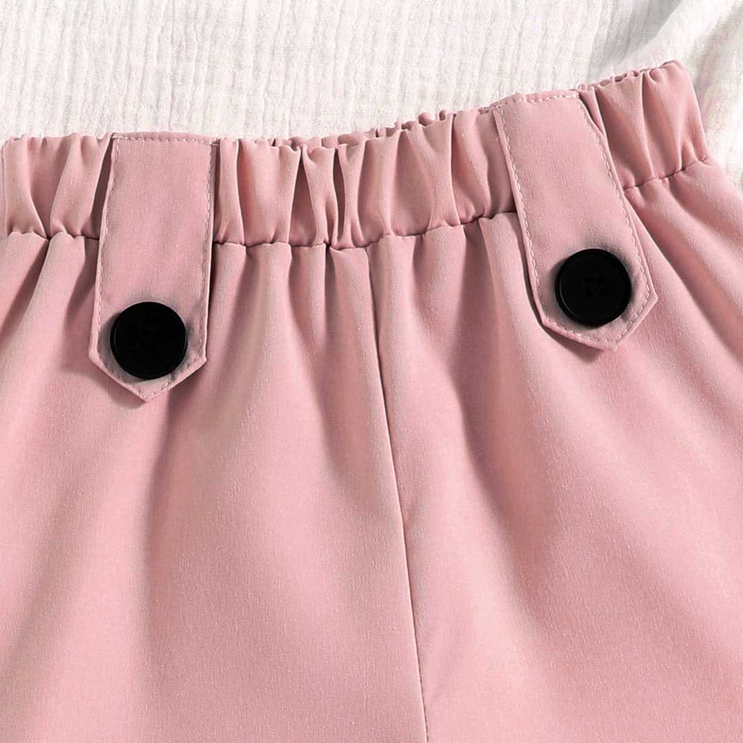 Girls Pink Sleeveless Jacket With T-Shirt & Shorts Set Sets   