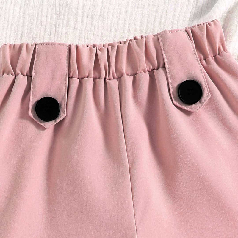Girls Pink Sleeveless Jacket With T-Shirt & Shorts Set Sets   