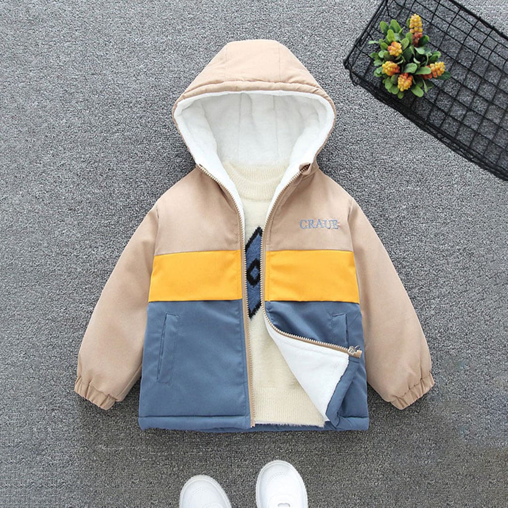 Boys Beige Color-blocked Full Sleeves Fleece Jacket Coats & Jackets Beige 1-2 Y 