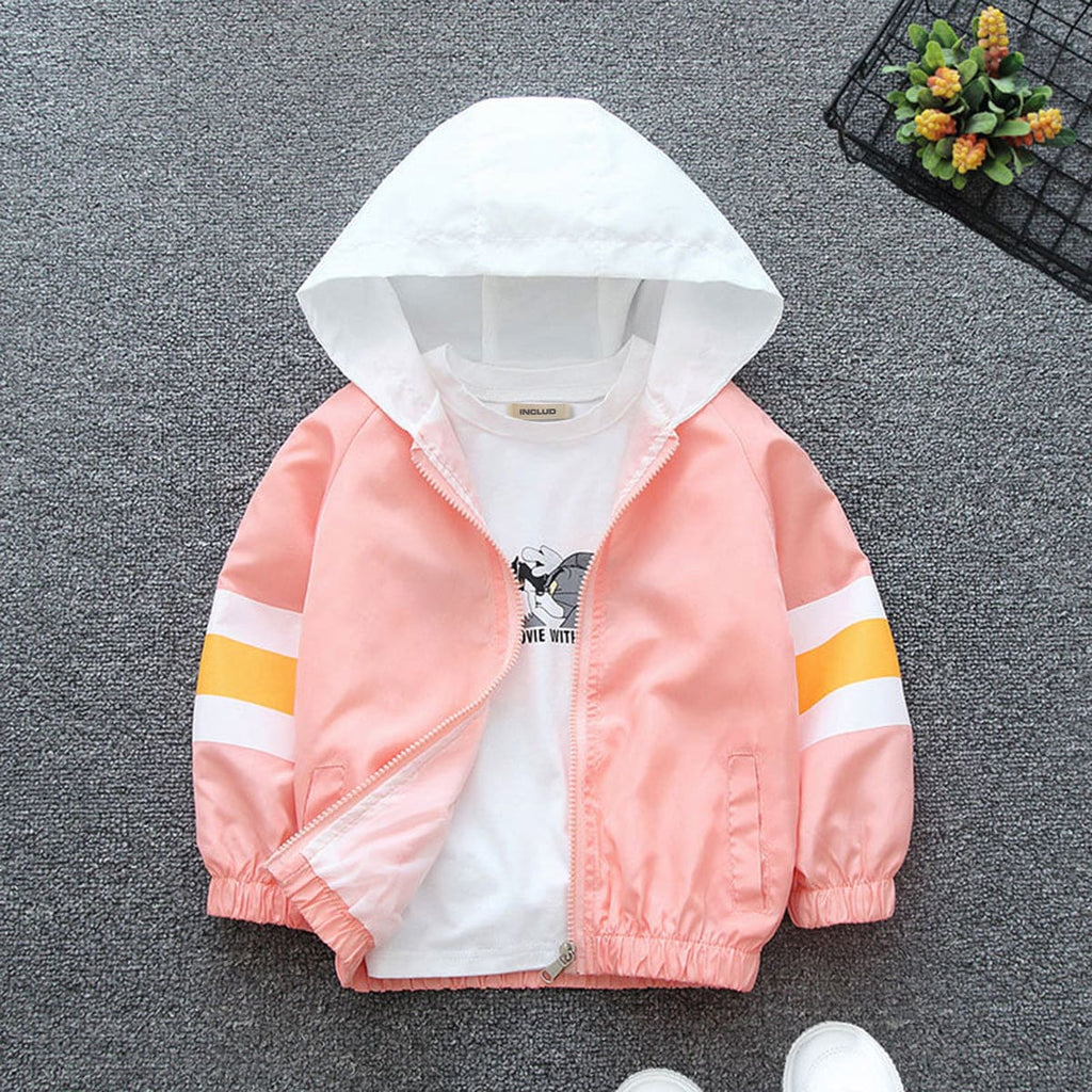 Girls Back Text Printed Front Open Hooded Trendy Jacket Coats & Jackets Pink 1-2 Y 