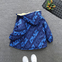Boys Navy Blue All Over Print Hooded Fleece Lined Jacket Coats & Jackets   