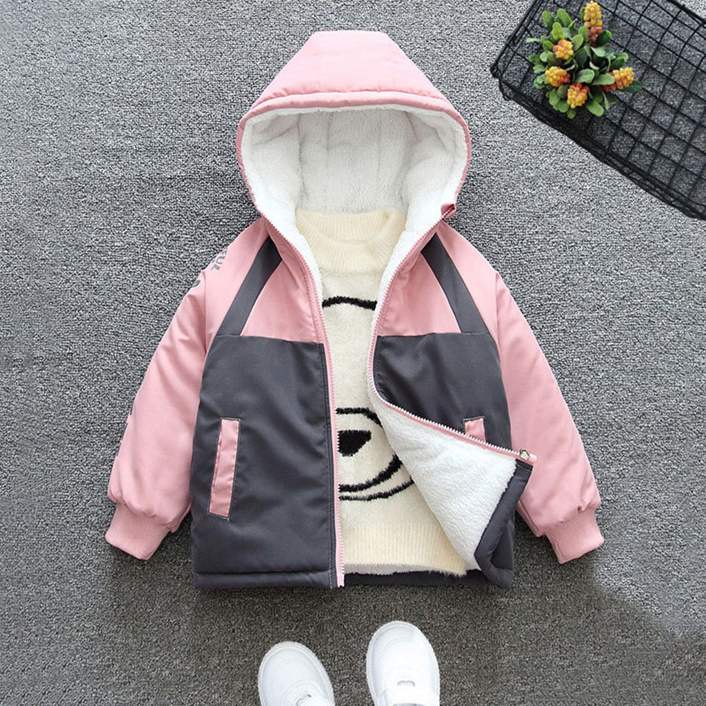 Boys Typography Print Hooded Jacket With Fleece Lining Coats & Jackets Pink 1-2 Y 