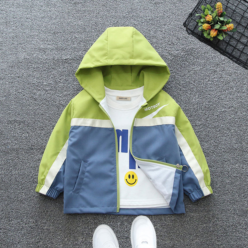 Boys Green Front Open Colour Blocked Hooded Trendy Jacket Coats & Jackets Green 1-2 Y 