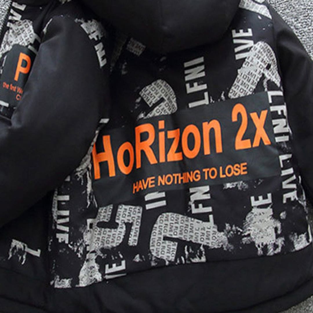 Boys Orange Printed Full Sleeves Hooded Fleece Lined Jacket Coats & Jackets   