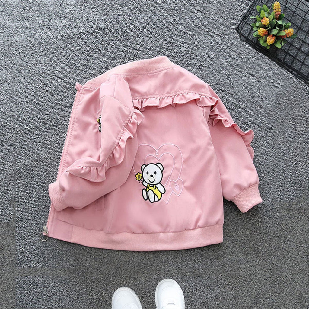 Girls Pink Cartoon Embroidered Trendy Jacket Coats & Jackets Pink 1-2 Y 