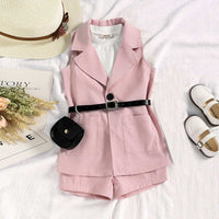 Girls Pink Sleeveless Jacket With T-Shirt & Shorts Set Sets Pink 2-3 Y 