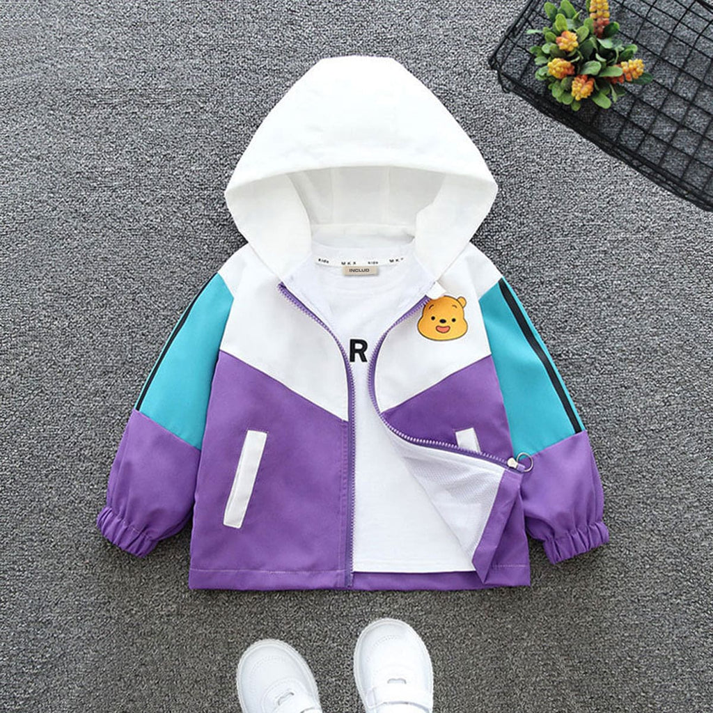 Boys Purple Hooded Cute Bear Printed Jacket Coats & Jackets Purple 1-2 Y 