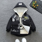 Boys Yellow Printed Full Sleeves Hooded Fleece Lined Jacket