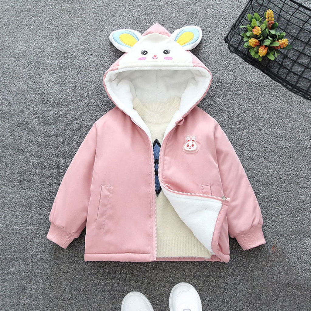 Girls Pink Rabbit Hooded Fleece Lined Jacket Coats & Jackets Pink 1-2 Y 