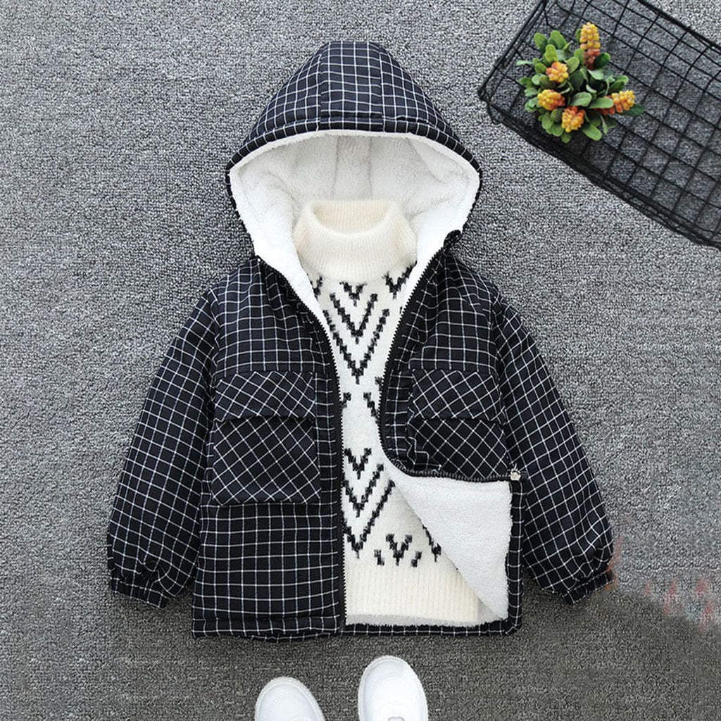 Girls Black Printed Fleece Line Hooded Jacket Coats & Jackets Black 1-2 Y 