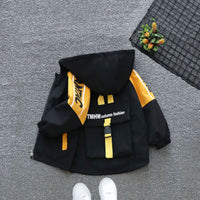 Boys Black Long Sleeve Hooded Printed Jacket Coats & Jackets   