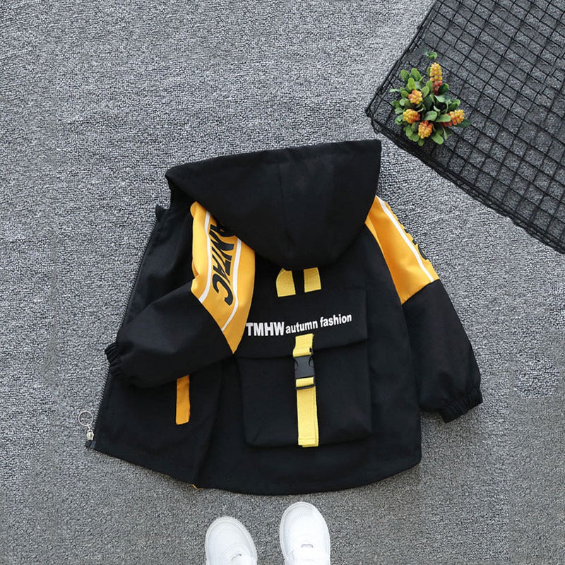 Boys Black Long Sleeve Hooded Printed Jacket Coats & Jackets   