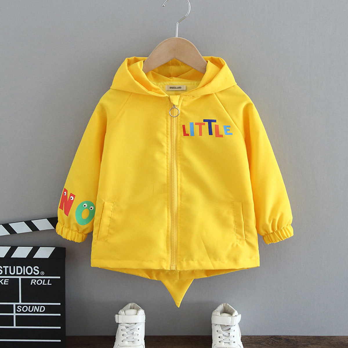 Boys Yellow Dinosaur Printed Front Open Hooded Trendy Jacket Coats & Jackets Yellow 1-2 Y 