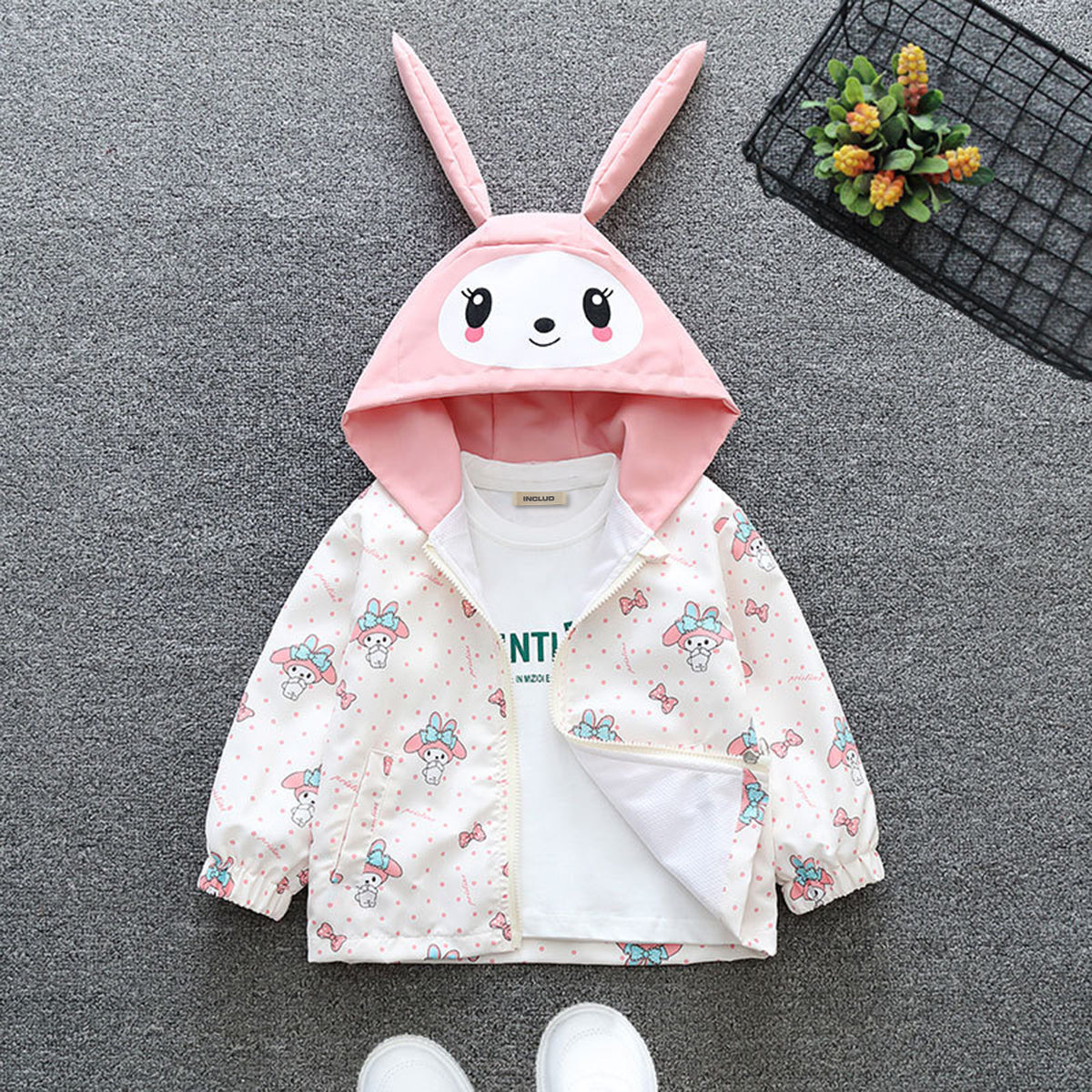 Girls Off- White Cute Rabbit Hooded Fashion Jacket Coats & Jackets Off White 1-2 Y 
