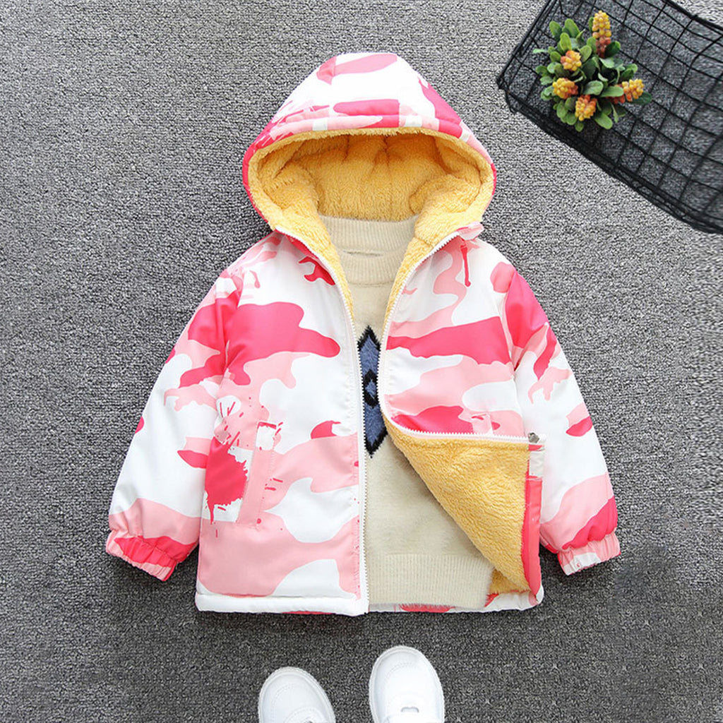 Girls Pink Camouflage Print Full Sleeves Hooded Jacket Coats & Jackets Pink 1-2 Y 