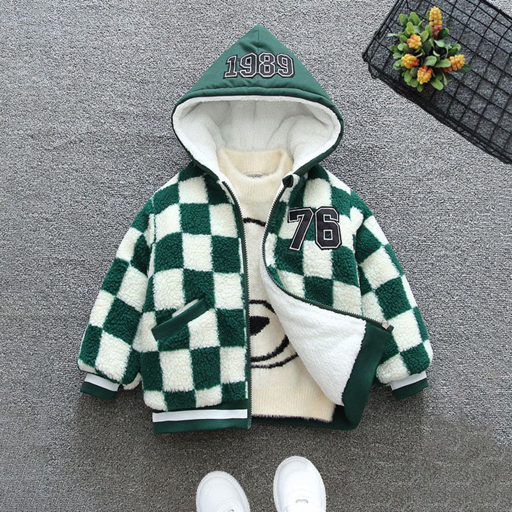 Boys Green Checkered Hooded Fleece Jacket Coats & Jackets Green 1-2 Y 