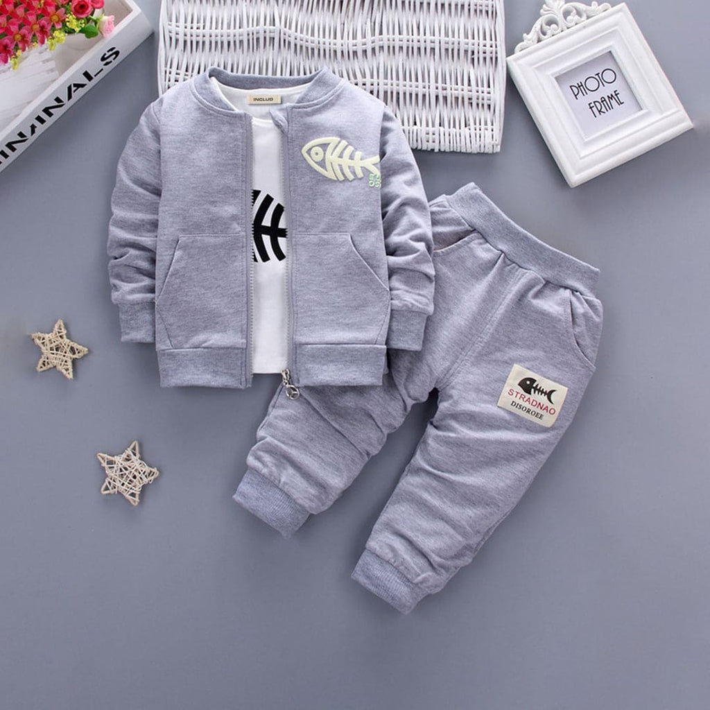 Boys Long Sleeve Gray Sweatshirt With T-Shirt & Pants Set Sets Gray 1-2 Y 