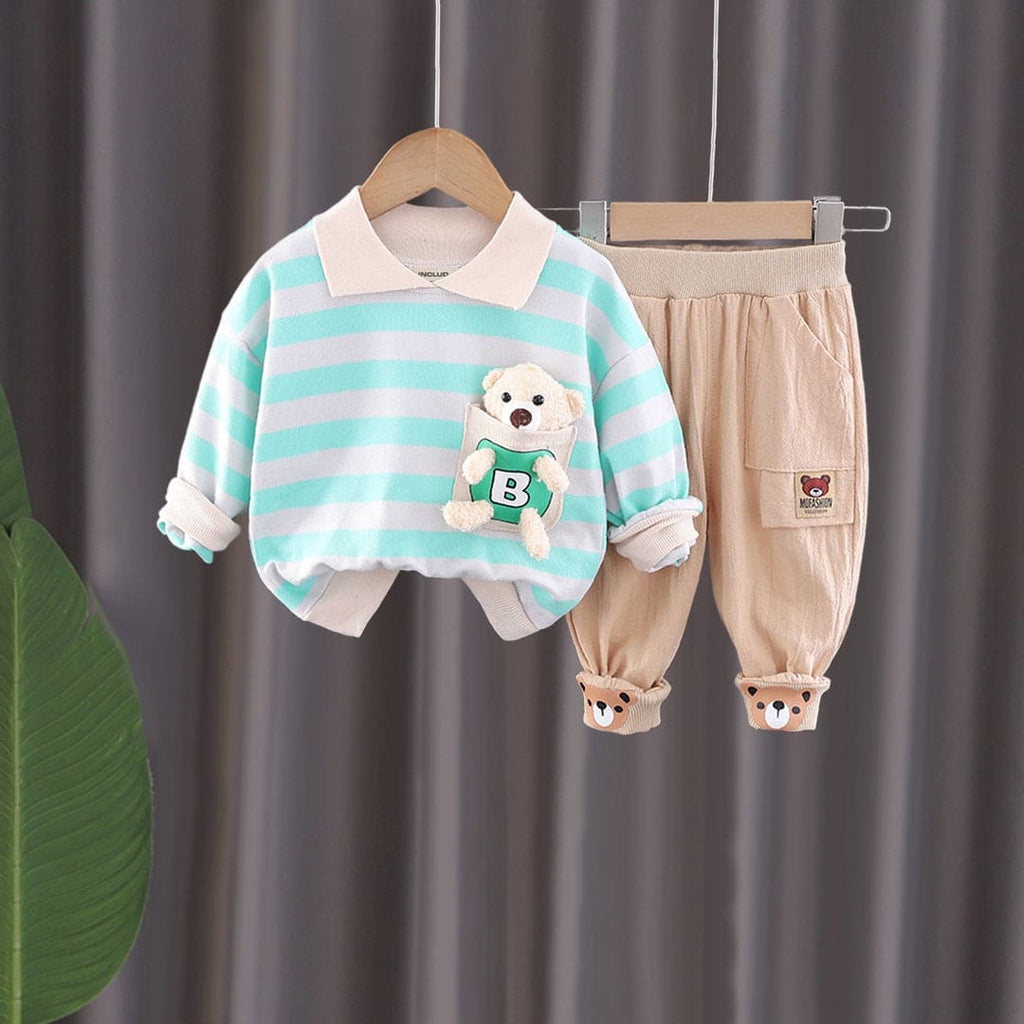 Boys Green Long Sleeve Striped Sweatshirt With Pants Set Sets Green 1-2 Y 