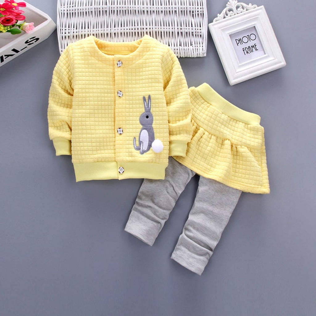 Girls Yellow Long Sleeve Sweatshirt With Rabbit Embroidery & Skirt Set Sets Yellow 1-2 Y 