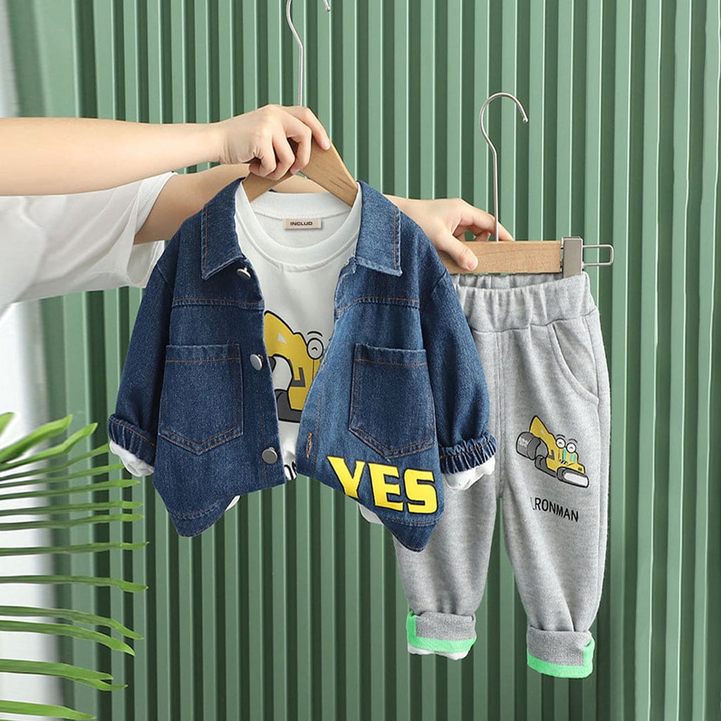 Boys Blue Graphic T-Shirt With Denim Jacket & Trouser Set Sets Blue 1-2 Y 