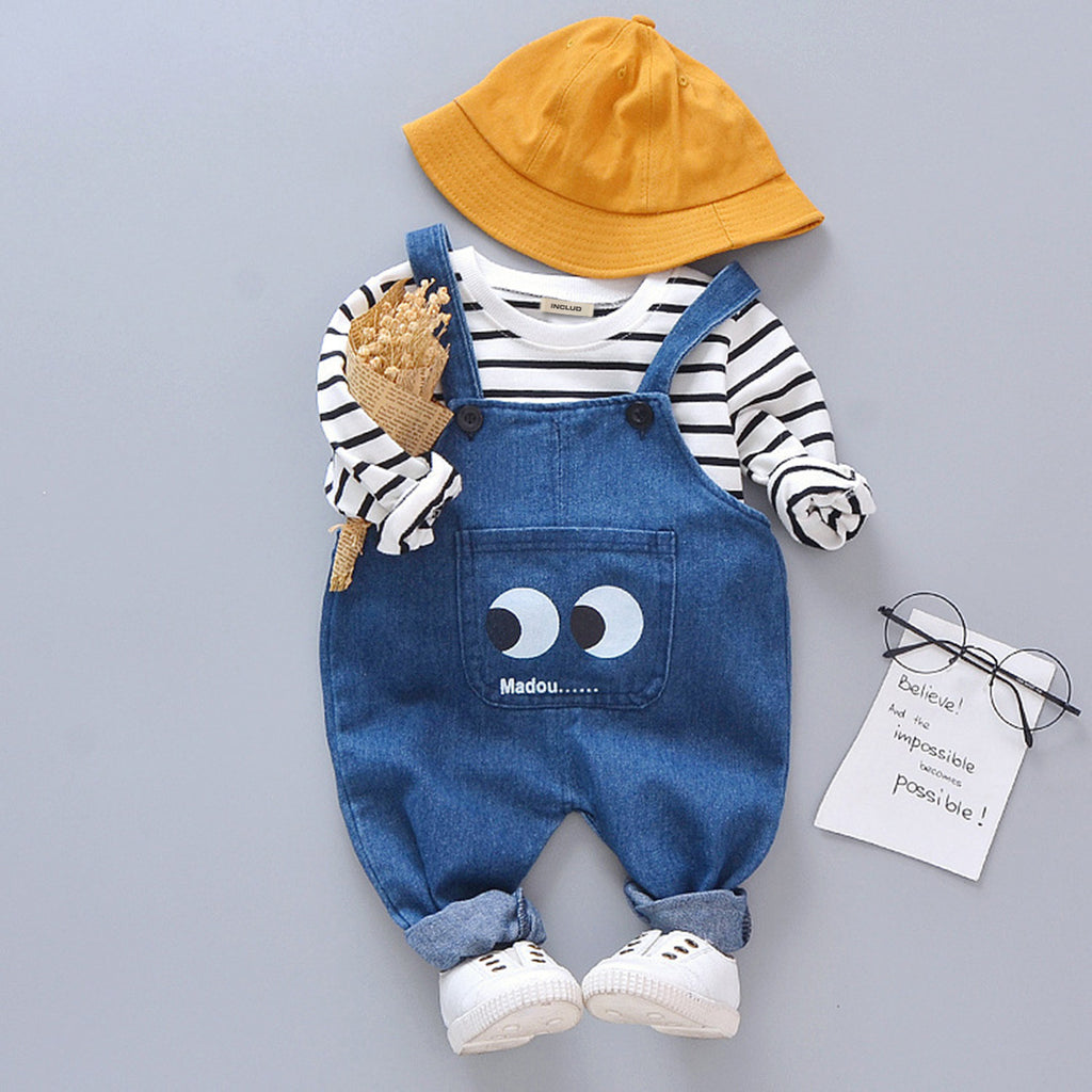 Girls Blue Long Sleeves T-Shirt With Denim Dungaree Set Sets Blue 1-2 Y 