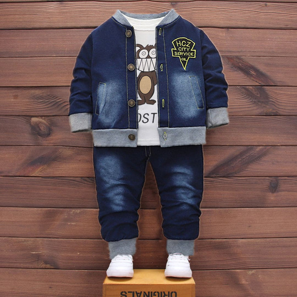 Boys Blue Mouse Graphic T-Shirt With Denim Jacket & Pants Set Sets Blue 1-2 Y 