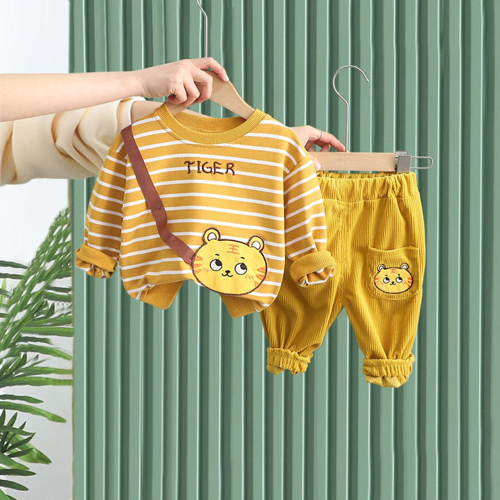 Boys Yellow Striped Sweatshirt With Corduroy Trouser Set Sets Yellow 1-2 Y 