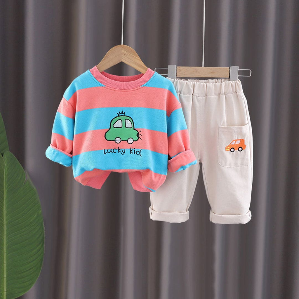 Boys Orange Striped Car Graphic Sweatshirt With Trouser Set Sets Orange 1-2 Y 