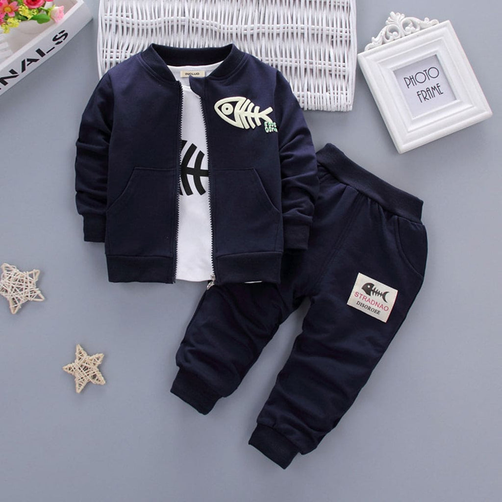 Boys Long Sleeve Blue Sweatshirt With T-Shirt & Pants Set Sets Blue 1-2 Y 